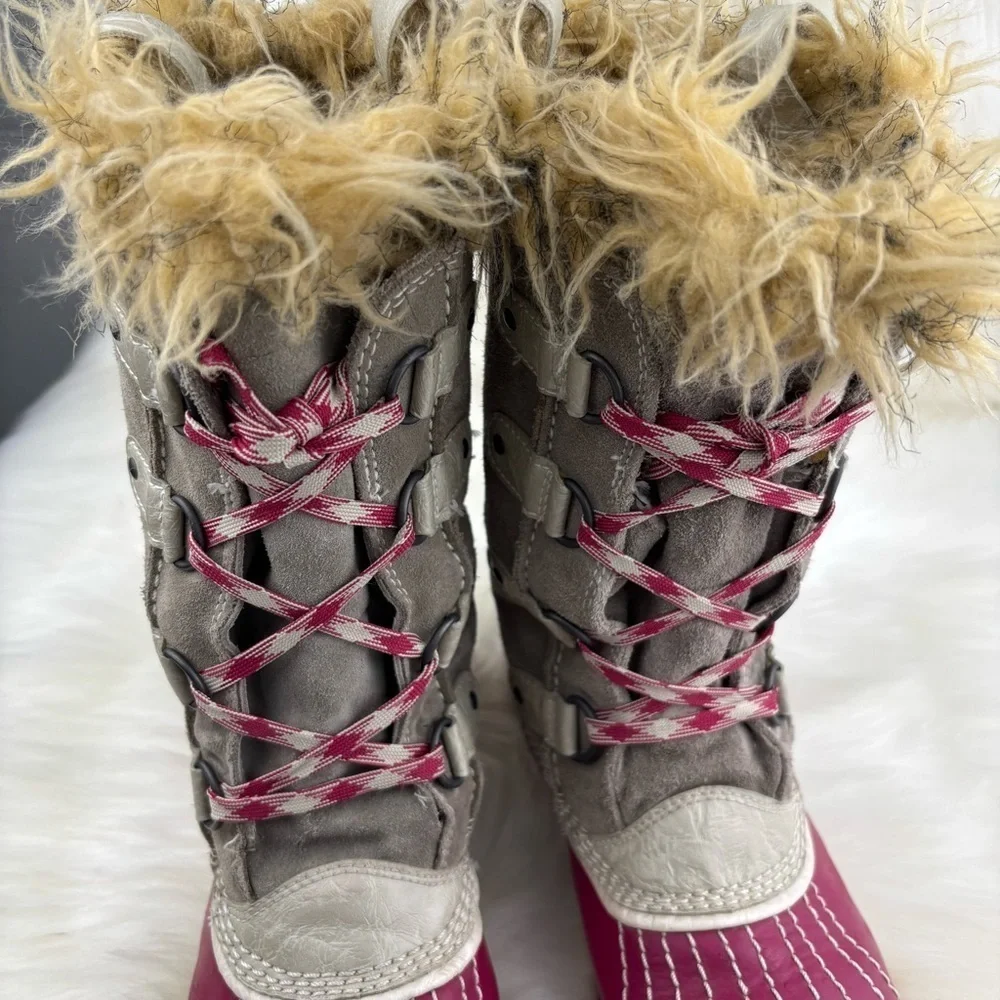 SOREL WINTER SNOW BOOTS GRAY AND PINK COLOR SIZE 5 WOMAN